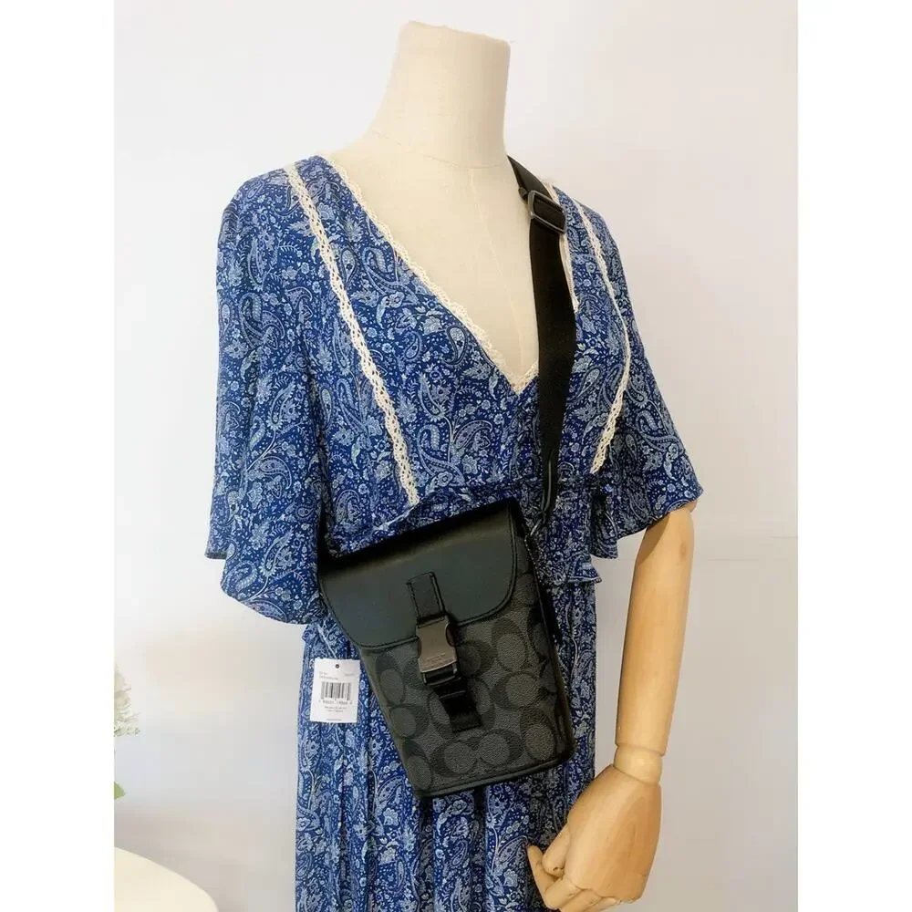 Coach C3134 Track Small Flap Crossbody In Signature Canvas In Gunmetal/Charcoal - Picture 9 of 9